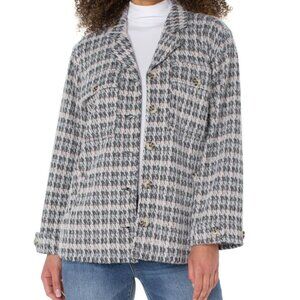 Liverpool Heather Houndstooth Fuzzy Button Front Boxy Jacket Women's Large